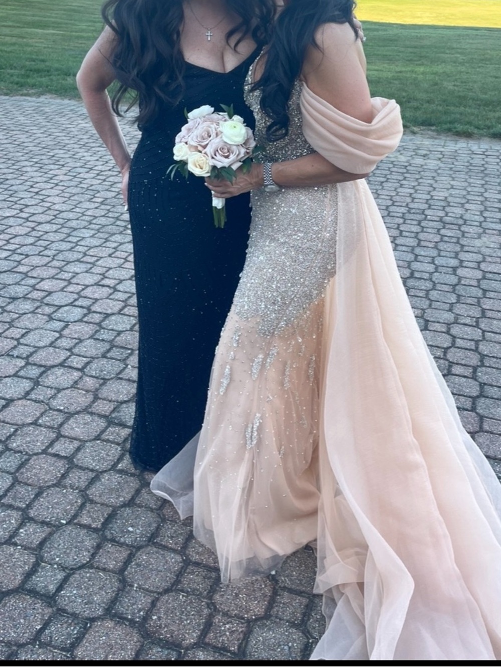 Elegant Sequin Evening Gown - Champagne with silver beading